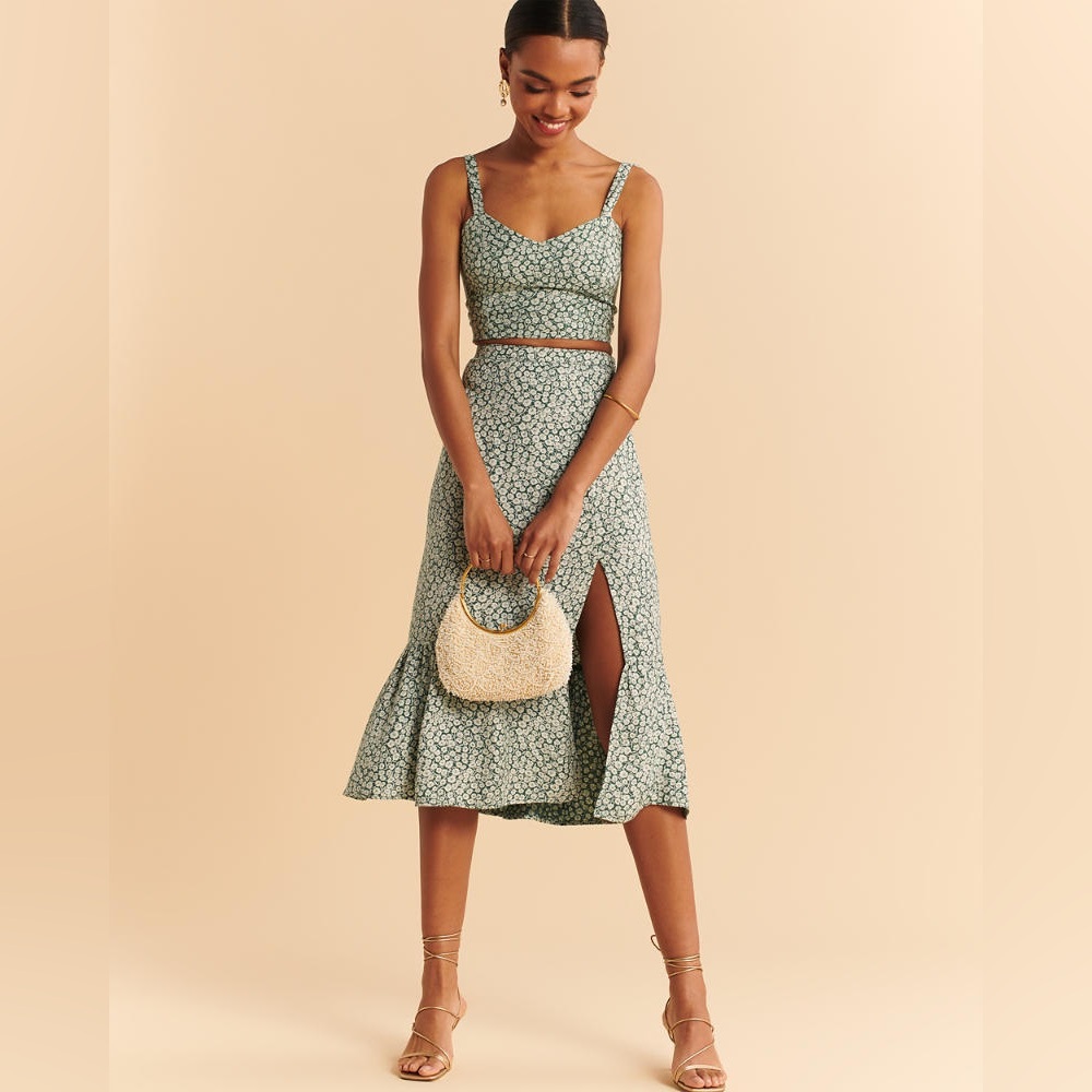 Abercrombie & Fitch Green Midi Skirt with Slit